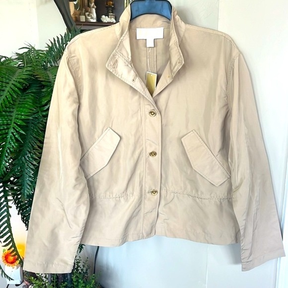 Brand New Michaels Kors Khaki Drawstring Waist Button Up Jacket Neutral Casual - Picture 16 of 16